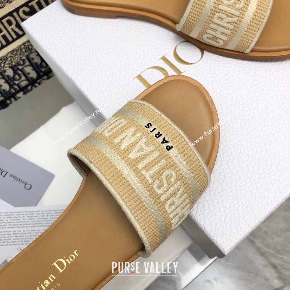 Dior Dioriviera Dway Flat Slides Sandal in Raffia Straw and Embroidered Cotton Beige 2024 NO.171 (MD-240702038)