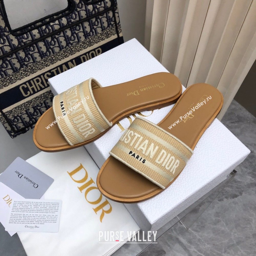 Dior Dioriviera Dway Flat Slides Sandal in Raffia Straw and Embroidered Cotton Beige 2024 NO.171 (MD-240702038)