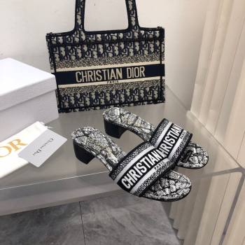 Dior Dway Heel Slides Sandal 4cm in White and Black Embroidered Cotton with Plan de Paris Motif 2024 NO.126 (MD-240702020)