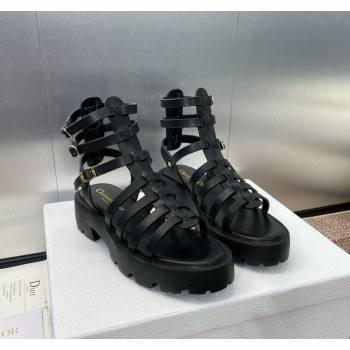 Dior Bay Platform Sandals 4.5cm with Buckle Strap in Black Calfskin 2024 (MD-240702086)