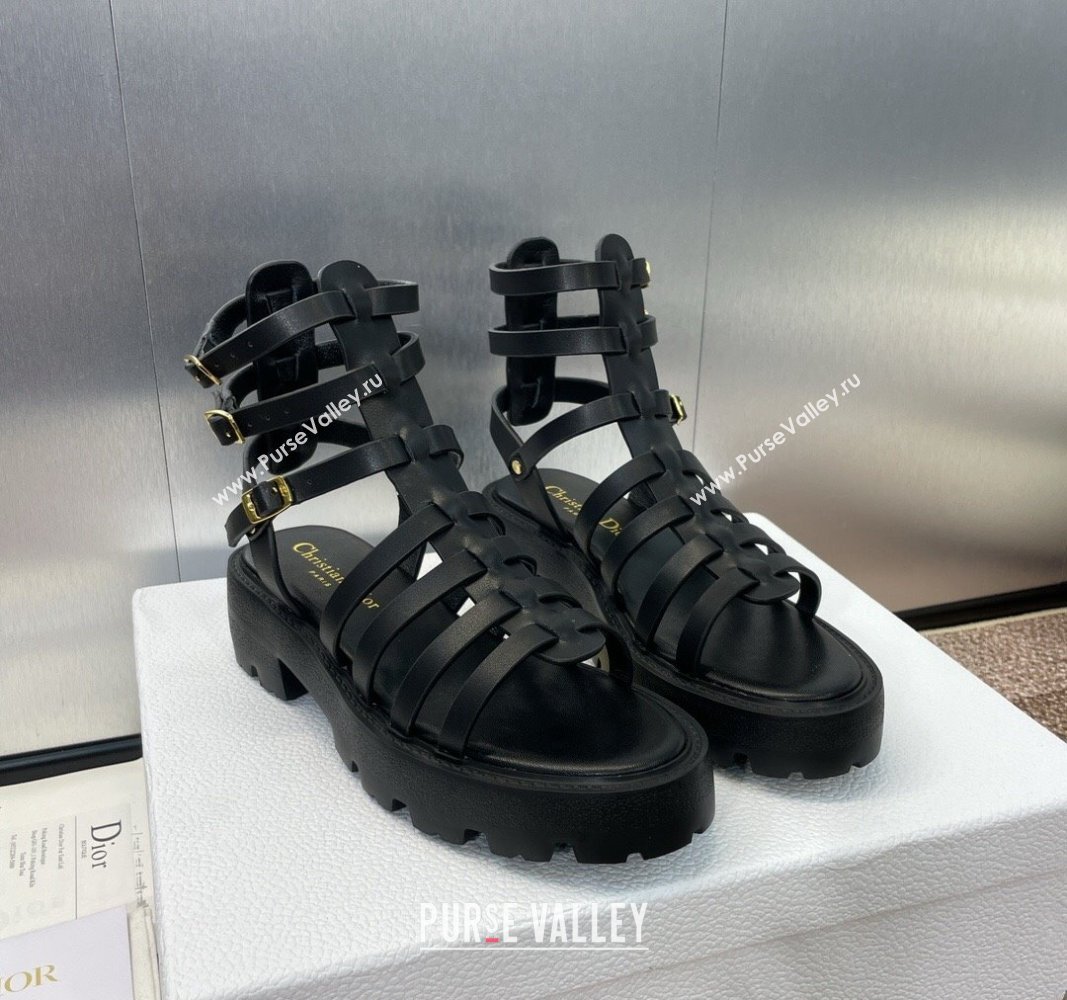 Dior Bay Platform Sandals 4.5cm with Buckle Strap in Black Calfskin 2024 (MD-240702086)