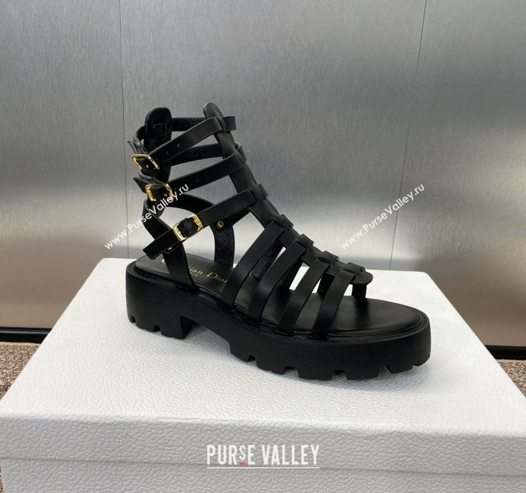 Dior Bay Platform Sandals 4.5cm with Buckle Strap in Black Calfskin 2024 (MD-240702086)