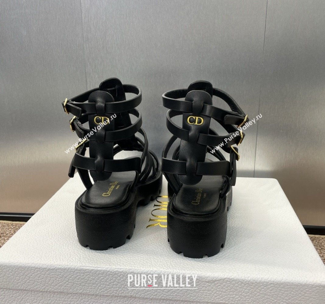 Dior Bay Platform Sandals 4.5cm with Buckle Strap in Black Calfskin 2024 (MD-240702086)