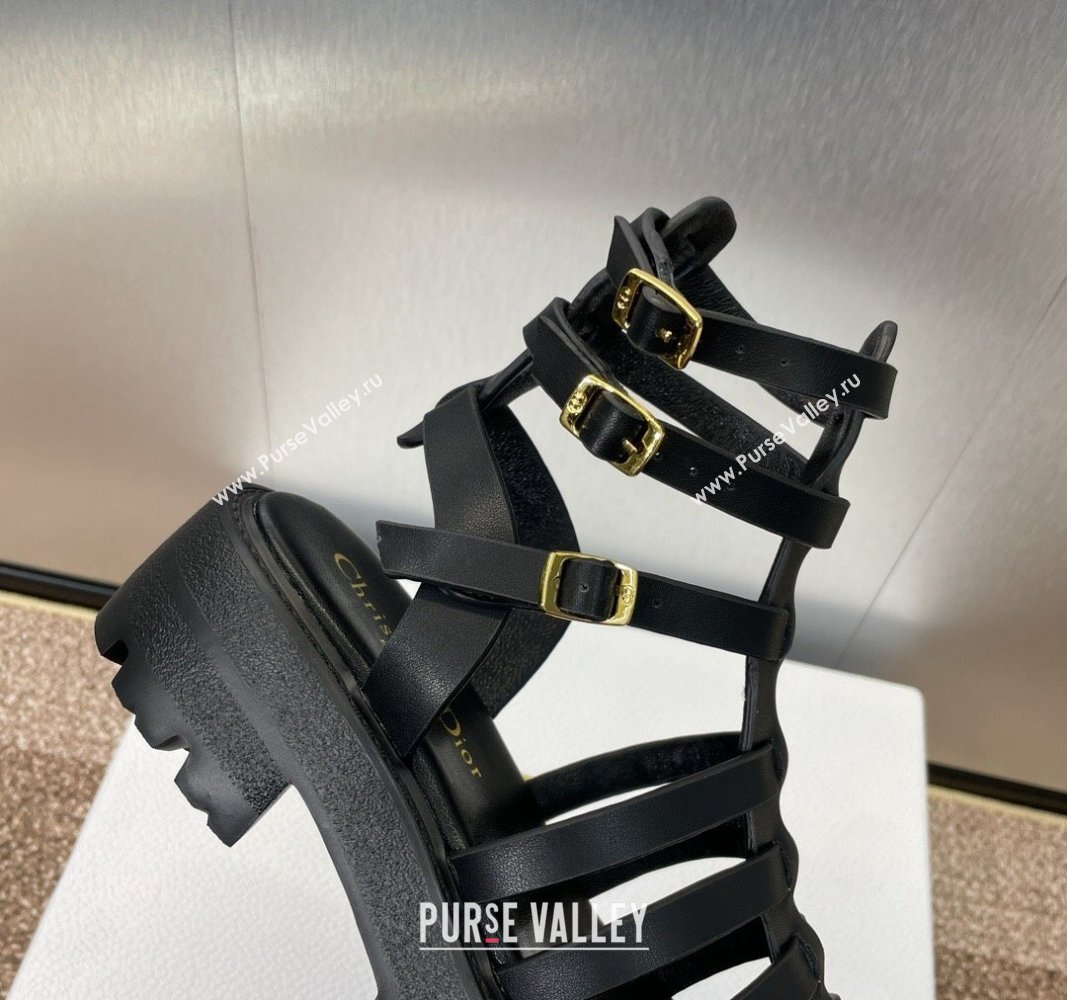 Dior Bay Platform Sandals 4.5cm with Buckle Strap in Black Calfskin 2024 (MD-240702086)