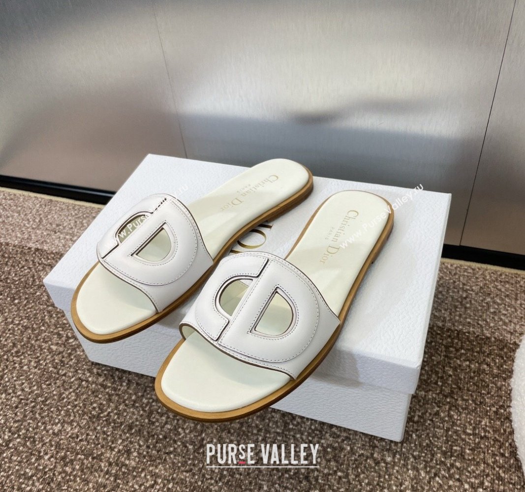 Dior D-Club Flat Slides Sandal in Calfskin White 2024 0702 (MD-240702087)