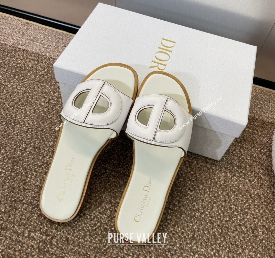 Dior D-Club Flat Slides Sandal in Calfskin White 2024 0702 (MD-240702087)