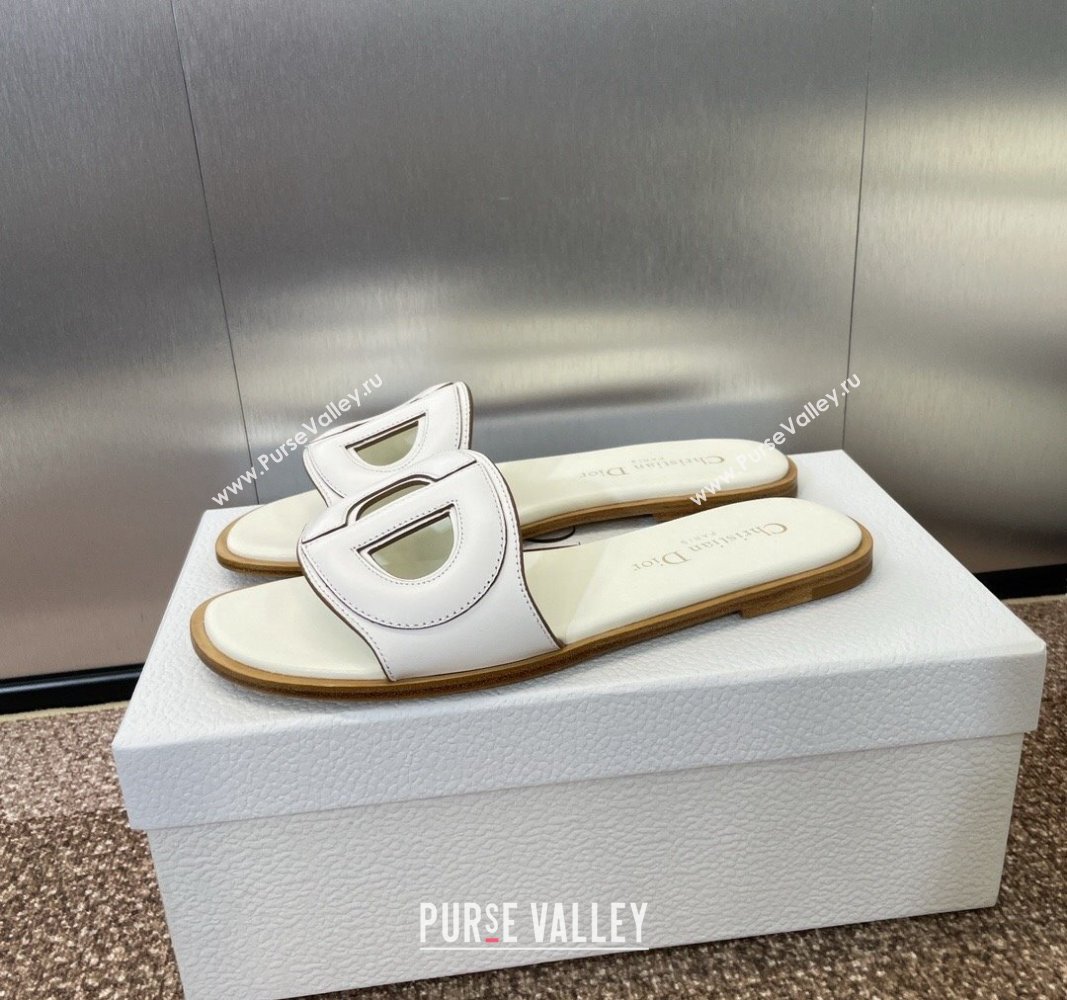 Dior D-Club Flat Slides Sandal in Calfskin White 2024 0702 (MD-240702087)