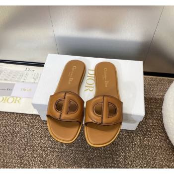 Dior D-Club Flat Slides Sandal in Calfskin Brown 2024 0702 (MD-240702088)