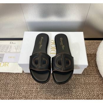 Dior D-Club Flat Slides Sandal in Calfskin Black 2024 0702 (MD-240702089)