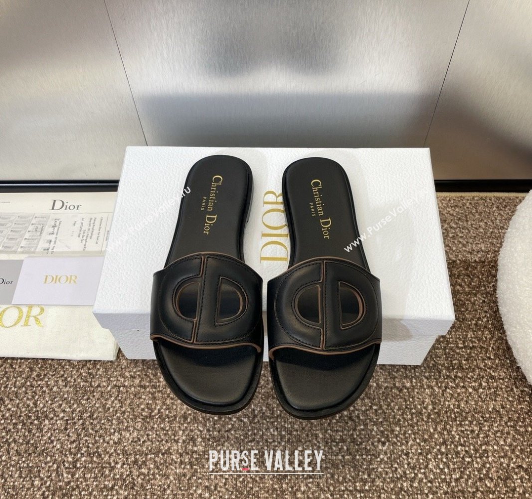 Dior D-Club Flat Slides Sandal in Calfskin Black 2024 0702 (MD-240702089)