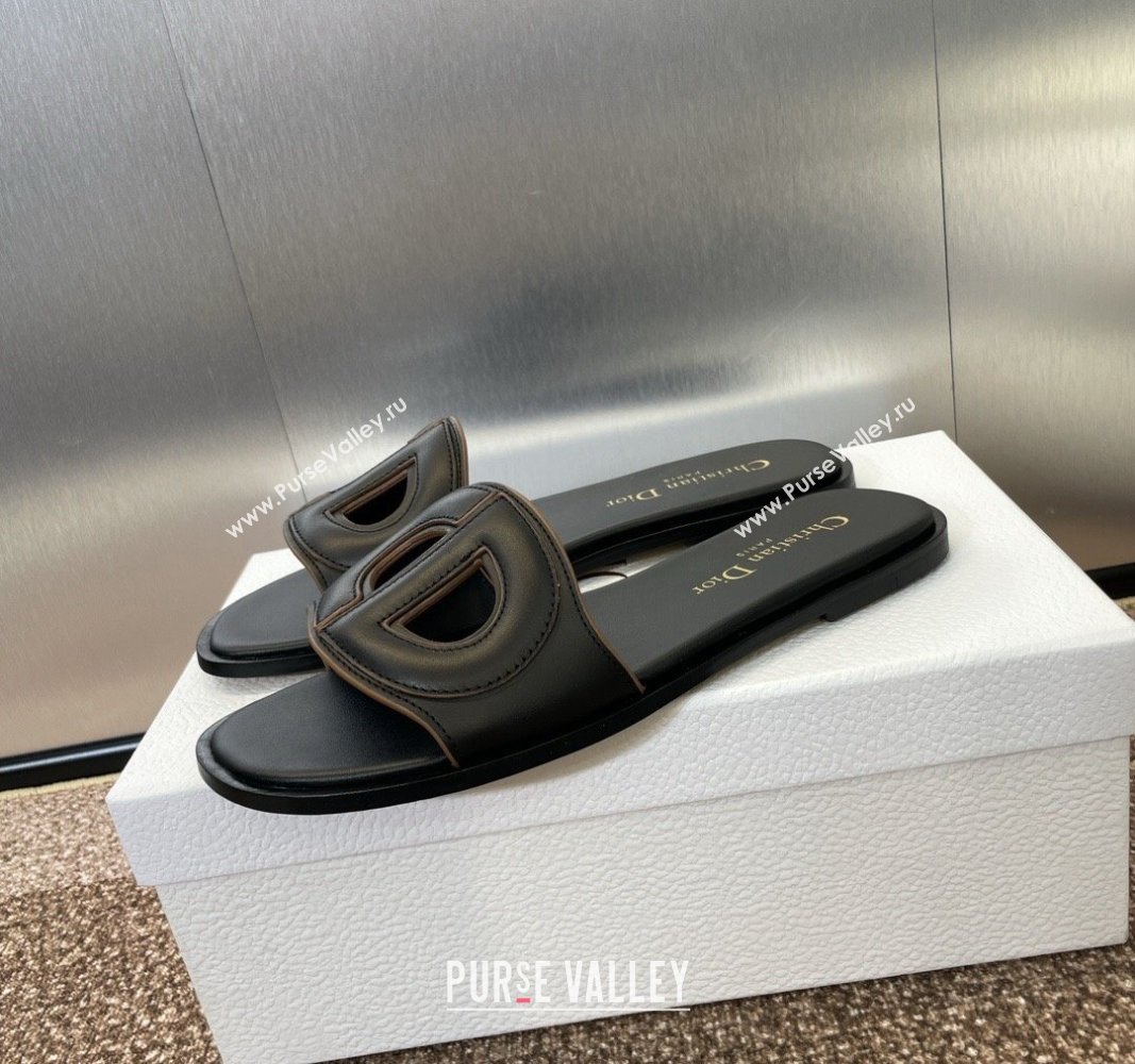 Dior D-Club Flat Slides Sandal in Calfskin Black 2024 0702 (MD-240702089)