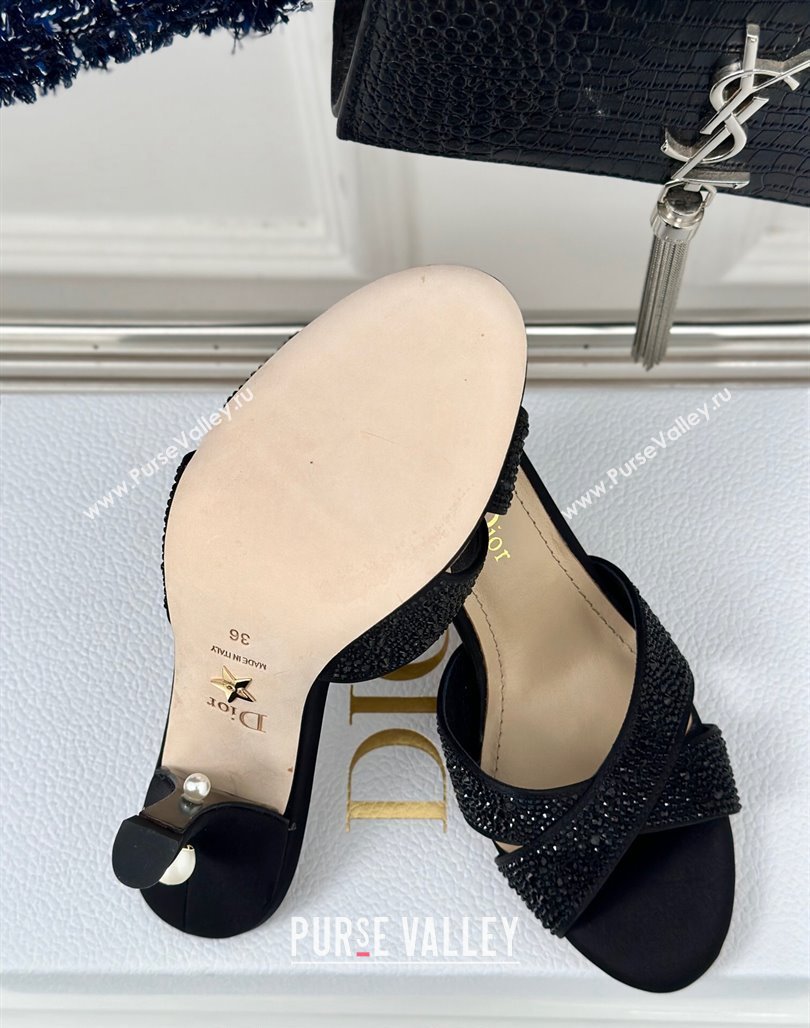 Dior Tribales Heeled Slides Sandal 8cm in Black Suede and Strass 2024 (MD-240702013)