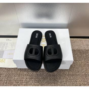 Dior D-Club CD Flat Slides Sandal in Grained Calfskin Black 2024 (MD-240702090)