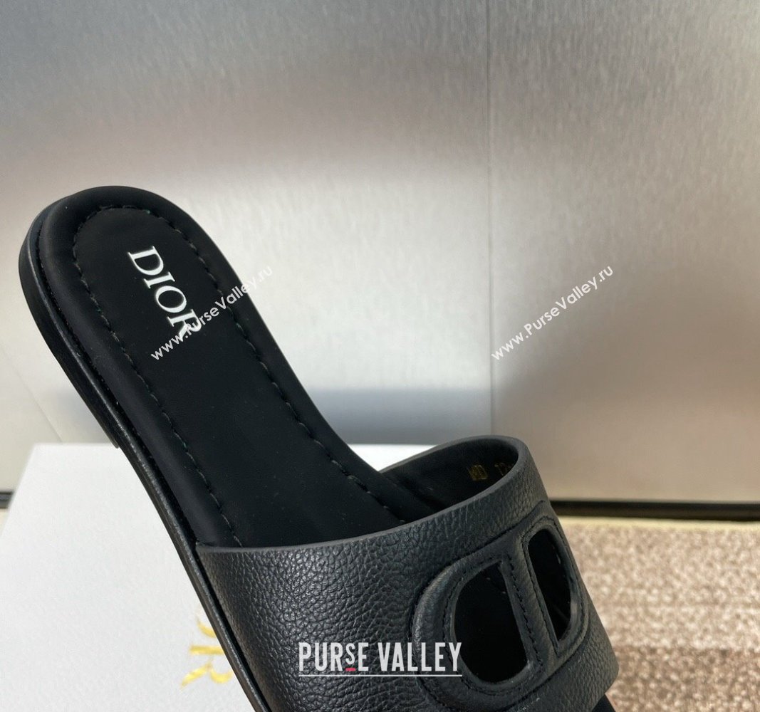 Dior D-Club CD Flat Slides Sandal in Grained Calfskin Black 2024 (MD-240702090)