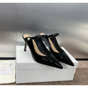 Dior Jolie Heeled Mules 7cm in Black Patent Calfskin with Pearls 2024 (MD-240702058)