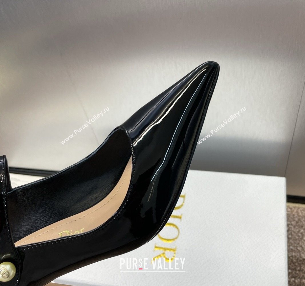 Dior Jolie Heeled Mules 7cm in Black Patent Calfskin with Pearls 2024 (MD-240702058)