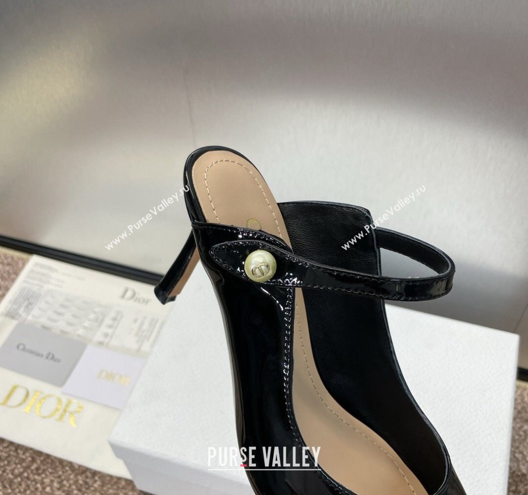 Dior Jolie Heeled Mules 7cm in Black Patent Calfskin with Pearls 2024 (MD-240702058)