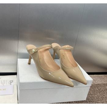 Dior Jolie Heeled Mules 7cm in Beige Patent Calfskin with Pearls 2024 (MD-240702059)