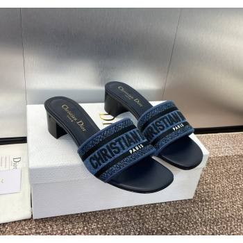 Dior Dway Heel Slides Sandal 4.5cm in Denim Blue Embroidered Cotton Dark Blue 2024 NO.128 (MD-240702031)