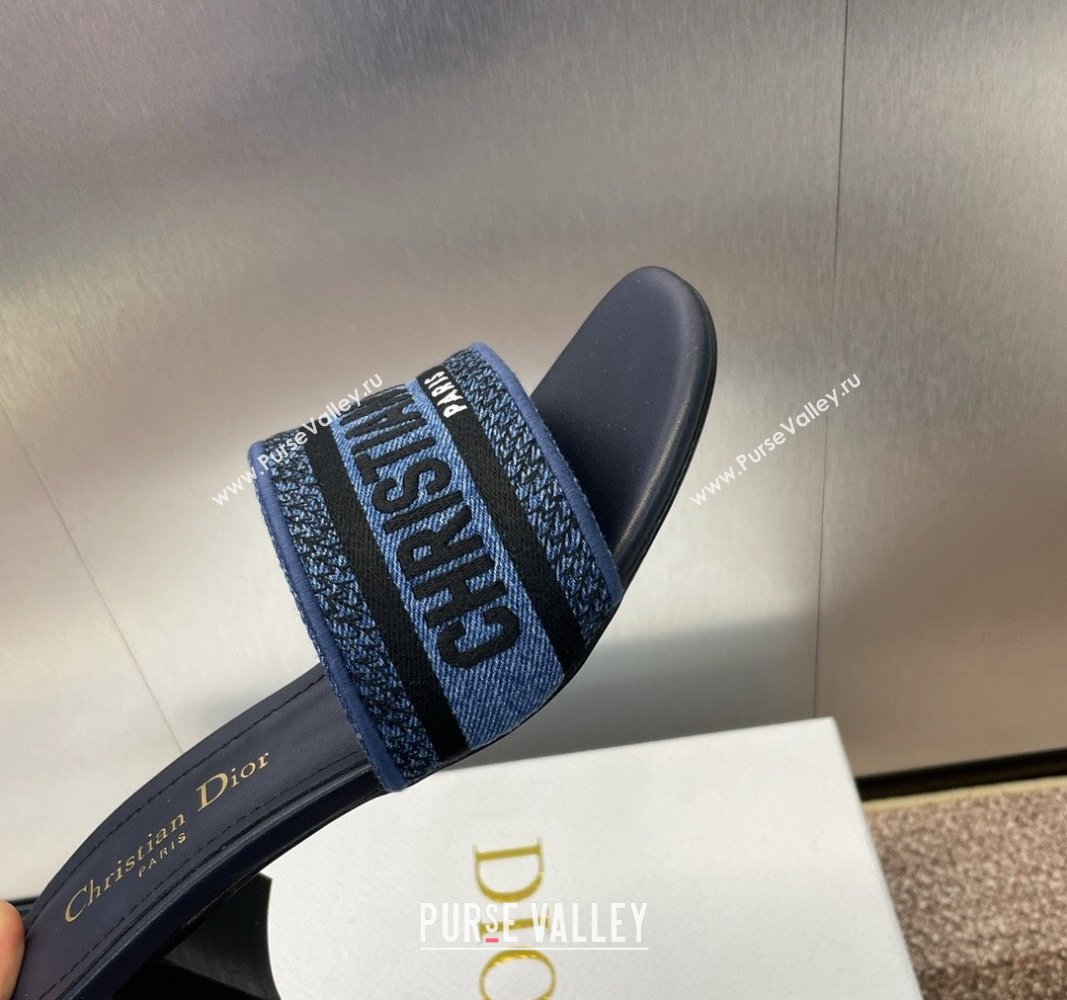 Dior Dway Heel Slides Sandal 4.5cm in Denim Blue Embroidered Cotton Dark Blue 2024 NO.128 (MD-240702031)