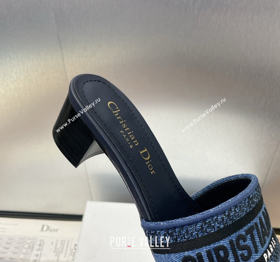 Dior Dway Heel Slides Sandal 4.5cm in Denim Blue Embroidered Cotton Dark Blue 2024 NO.128 (MD-240702031)