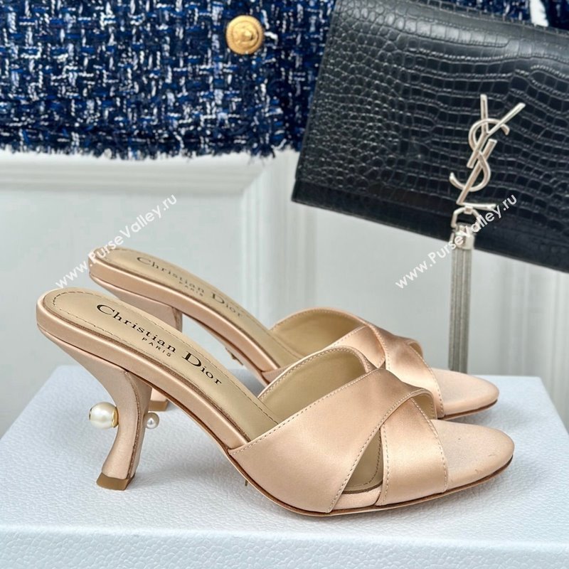 Dior Tribales Heeled Slides Sandal 8cm in Satin Beige 2024 (MD-240702014)