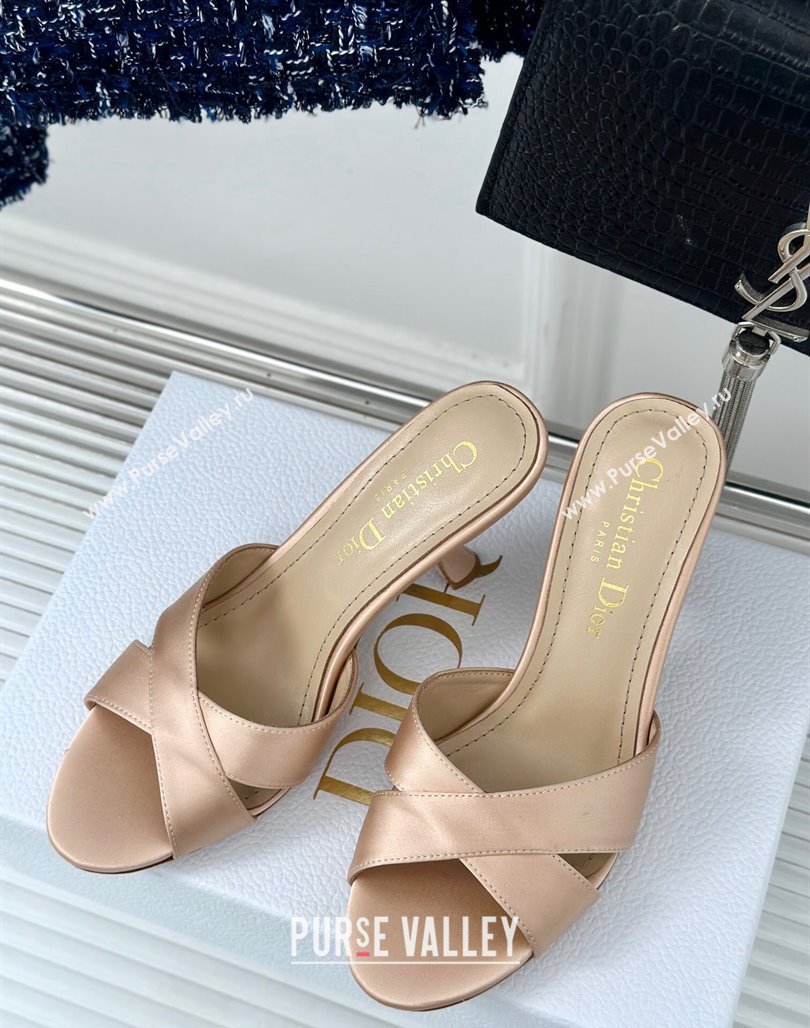 Dior Tribales Heeled Slides Sandal 8cm in Satin Beige 2024 (MD-240702014)