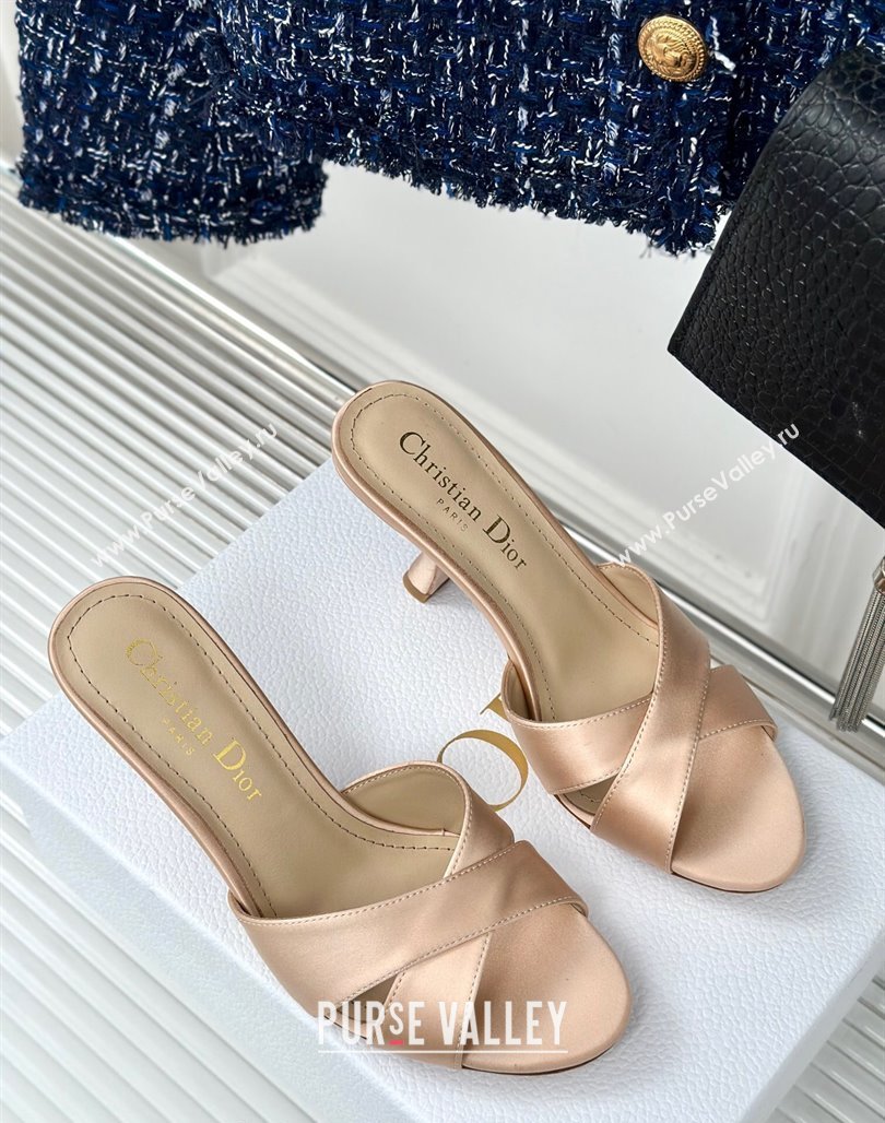 Dior Tribales Heeled Slides Sandal 8cm in Satin Beige 2024 (MD-240702014)