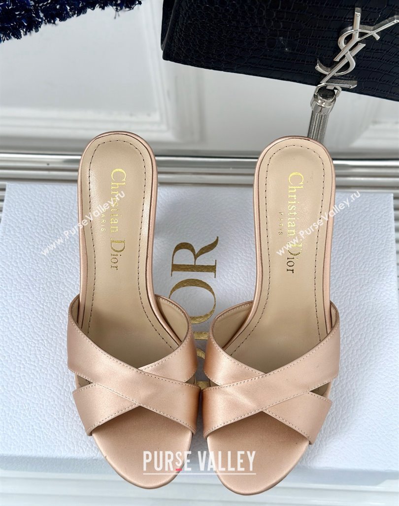 Dior Tribales Heeled Slides Sandal 8cm in Satin Beige 2024 (MD-240702014)