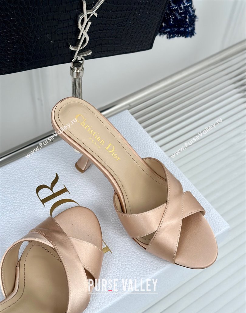 Dior Tribales Heeled Slides Sandal 8cm in Satin Beige 2024 (MD-240702014)