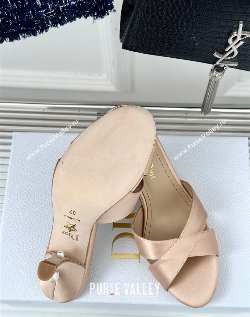 Dior Tribales Heeled Slides Sandal 8cm in Satin Beige 2024 (MD-240702014)