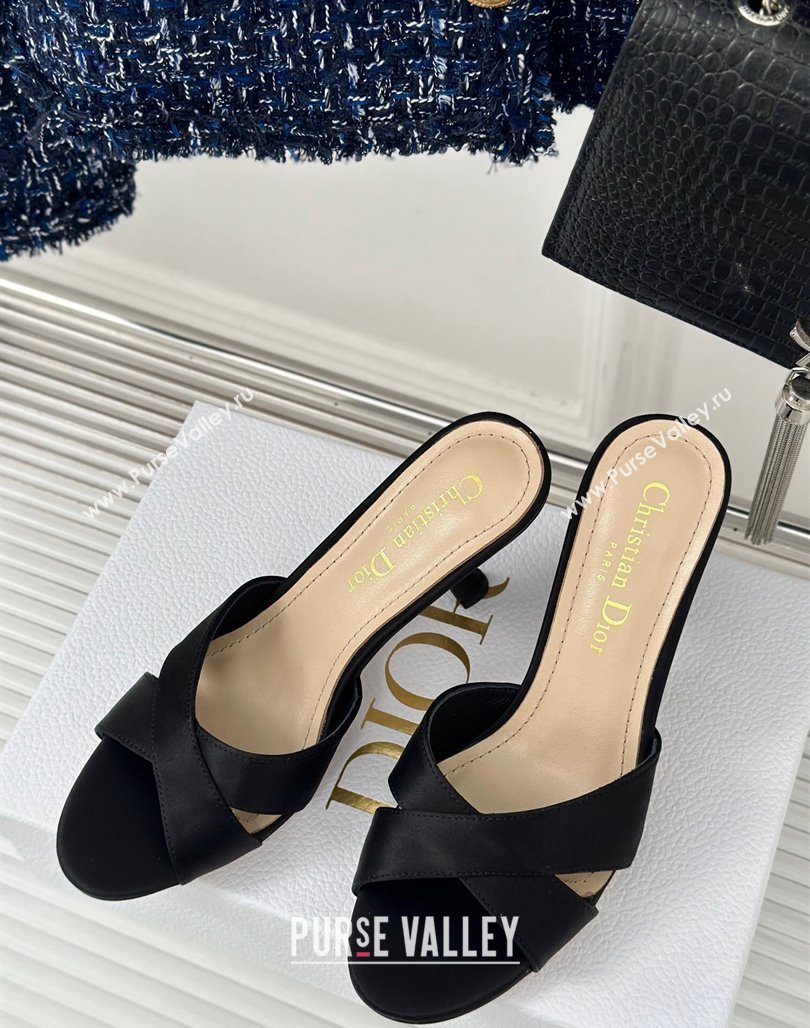 Dior Tribales Heeled Slides Sandal 8cm in Satin Black 2024 (MD-240702015)