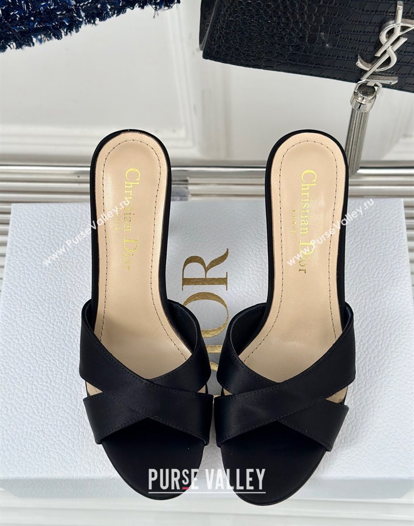 Dior Tribales Heeled Slides Sandal 8cm in Satin Black 2024 (MD-240702015)