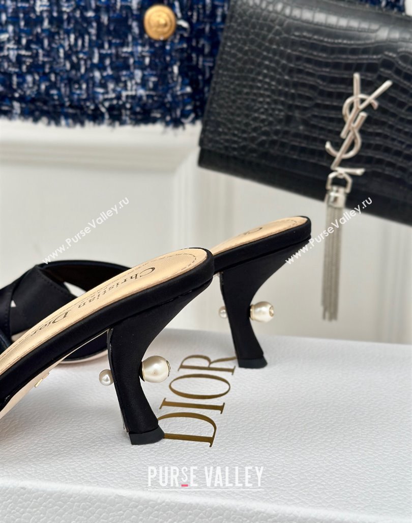 Dior Tribales Heeled Slides Sandal 8cm in Satin Black 2024 (MD-240702015)