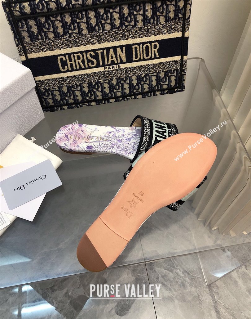 Dior Dway Flat Slides Sandal in Green Multicolor Cotton and Embroidered Dior 4 Saisons Éte Motif NO.163 (MD-240702027)