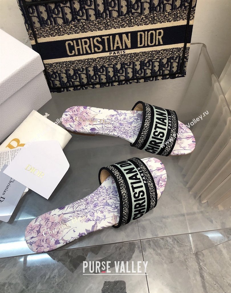 Dior Dway Flat Slides Sandal in Green Multicolor Cotton and Embroidered Dior 4 Saisons Éte Motif NO.163 (MD-240702027)