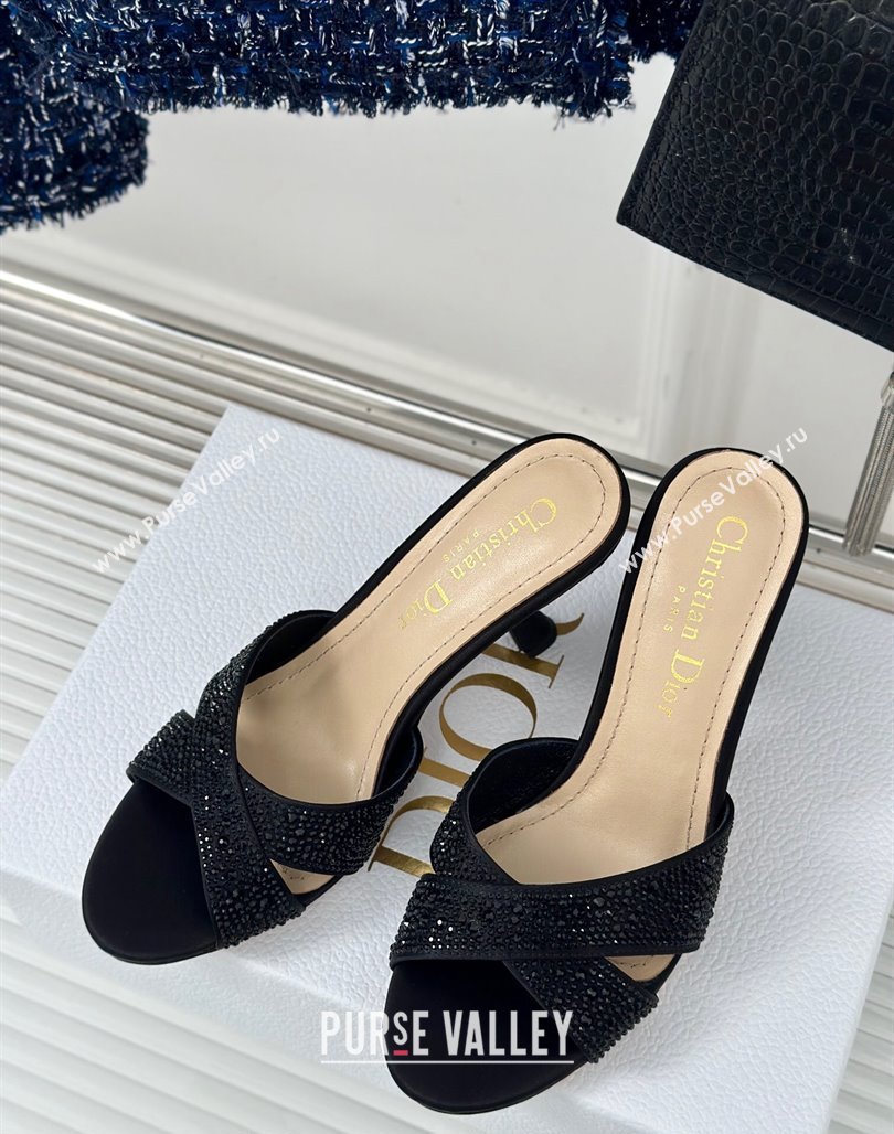 Dior Tribales Heeled Slides Sandal 8cm in Black Suede and Strass 2024 (MD-240702013)