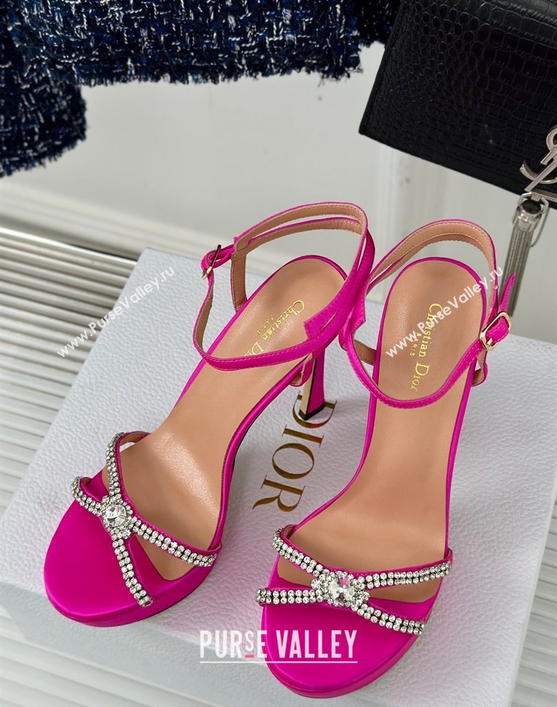 Dior Sunset Heeled Platform Sandals in Pink Satin and Strass 12cm 2024 (MD-240702043)