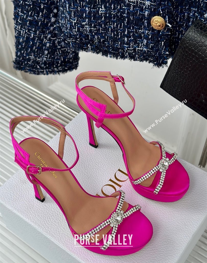 Dior Sunset Heeled Platform Sandals in Pink Satin and Strass 12cm 2024 (MD-240702043)