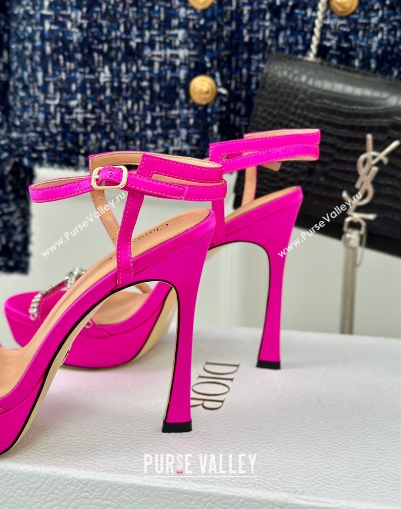 Dior Sunset Heeled Platform Sandals in Pink Satin and Strass 12cm 2024 (MD-240702043)