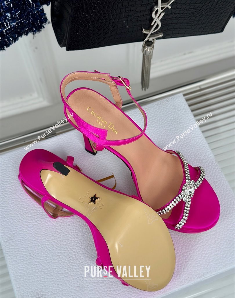 Dior Sunset Heeled Platform Sandals in Pink Satin and Strass 12cm 2024 (MD-240702043)