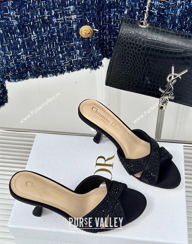 Dior Tribales Heeled Slides Sandal 8cm in Black Suede and Strass 2024 (MD-240702013)