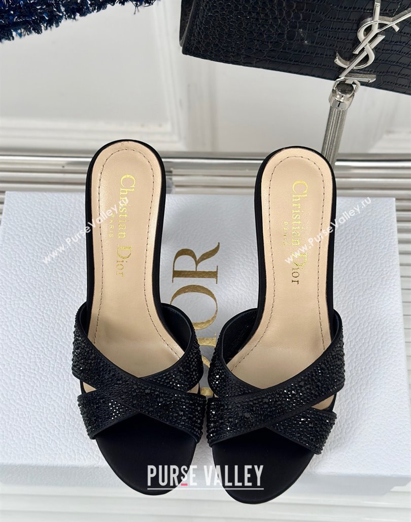 Dior Tribales Heeled Slides Sandal 8cm in Black Suede and Strass 2024 (MD-240702013)