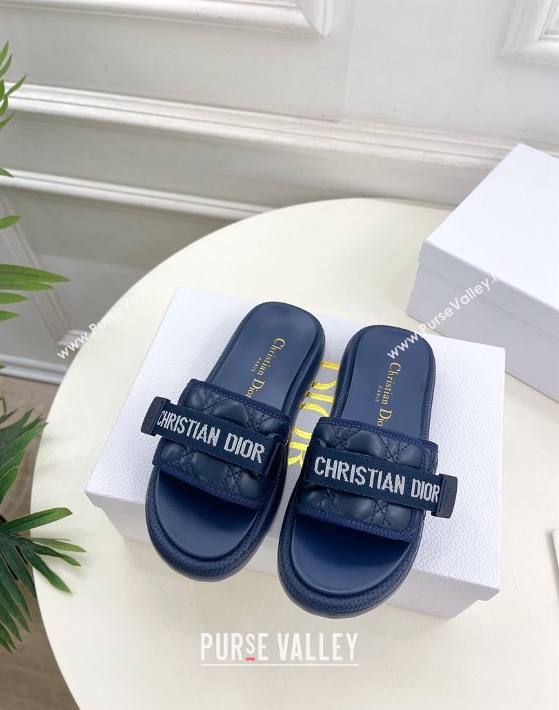 Dior Dioriviera Dio(r)evolution Platform Slides Sandal 3cm Cannage Leather-Effect Fabric Deep Blue 2024 (MD-240702050)