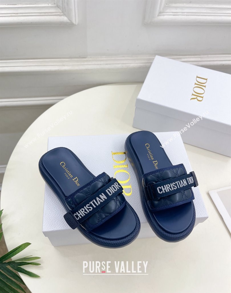 Dior Dioriviera Dio(r)evolution Platform Slides Sandal 3cm Cannage Leather-Effect Fabric Deep Blue 2024 (MD-240702050)