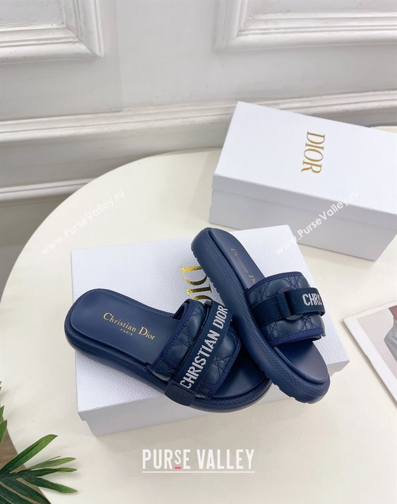 Dior Dioriviera Dio(r)evolution Platform Slides Sandal 3cm Cannage Leather-Effect Fabric Deep Blue 2024 (MD-240702050)