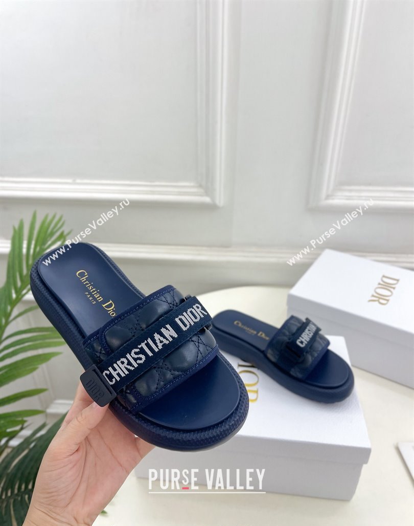 Dior Dioriviera Dio(r)evolution Platform Slides Sandal 3cm Cannage Leather-Effect Fabric Deep Blue 2024 (MD-240702050)