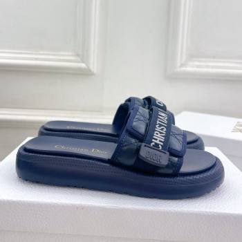 Dior Dioriviera Dio(r)evolution Platform Slides Sandal 3cm Cannage Leather-Effect Fabric Deep Blue 2024 (MD-240702050)