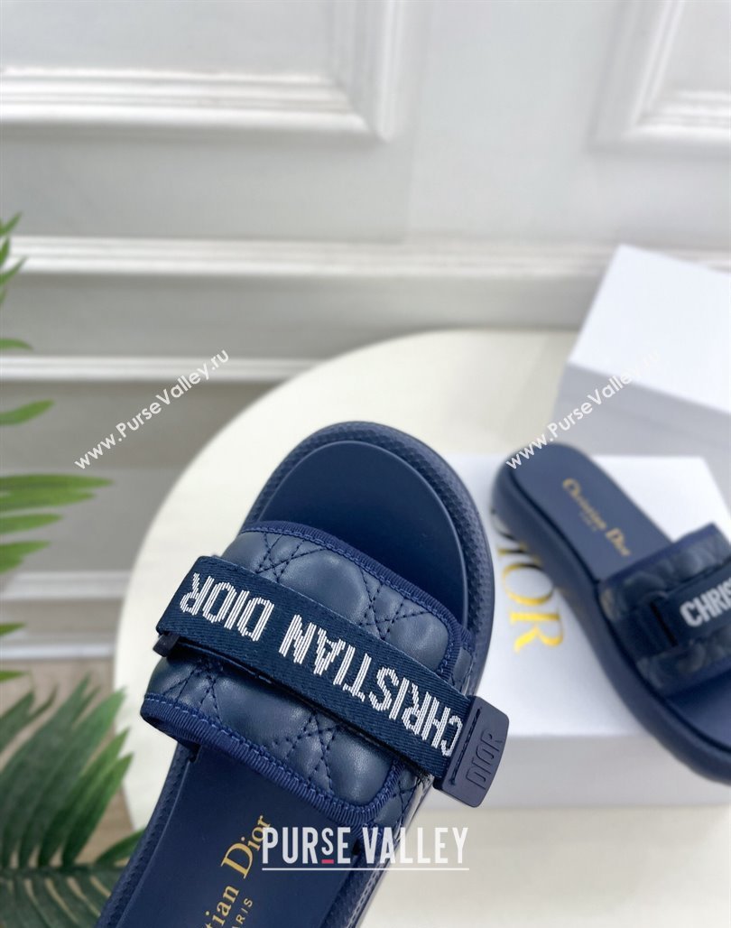 Dior Dioriviera Dio(r)evolution Platform Slides Sandal 3cm Cannage Leather-Effect Fabric Deep Blue 2024 (MD-240702050)