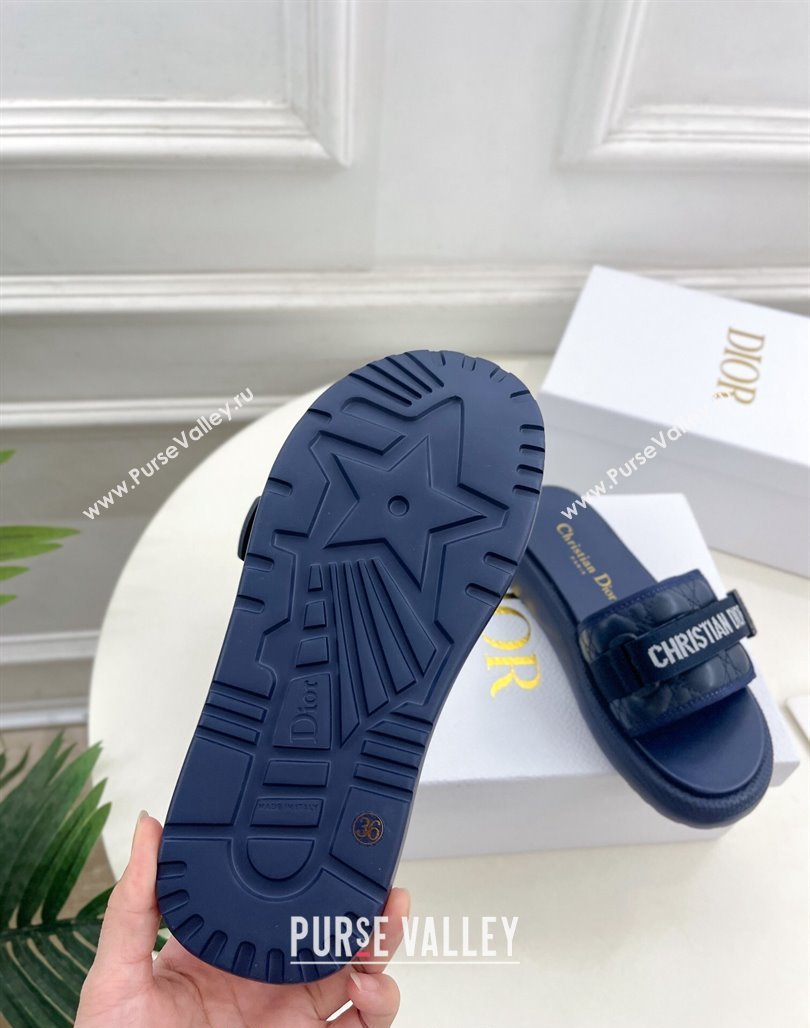 Dior Dioriviera Dio(r)evolution Platform Slides Sandal 3cm Cannage Leather-Effect Fabric Deep Blue 2024 (MD-240702050)